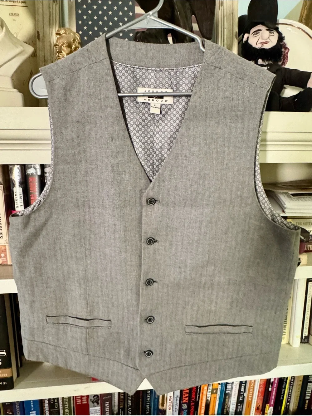 Joseph Abboud Men’s XL Gray Herringbone Suit Vest Waistcoat 5-Button Lined